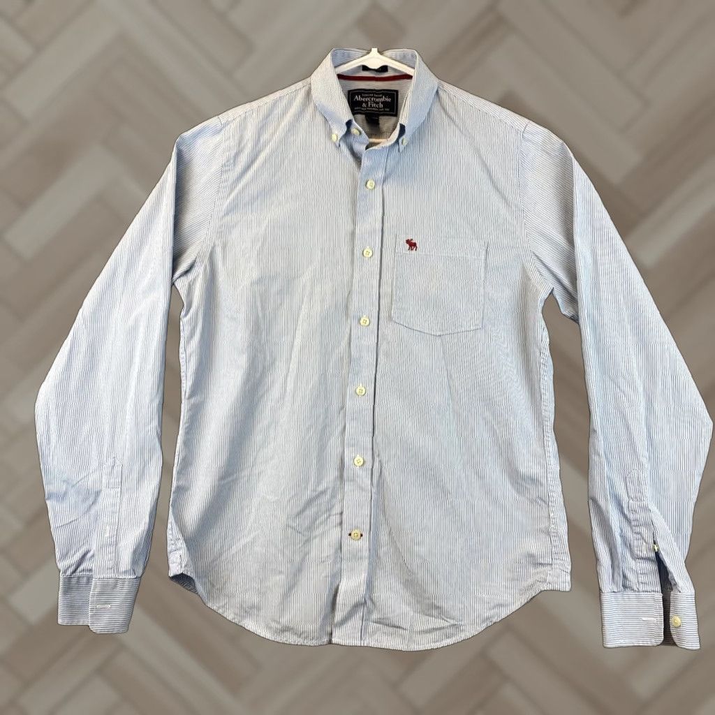 Abercrombie & Fitch ABERCROMBIE & FITCH Striped Button-Up Long Sleeve Shirt Mens L Blue Slim Fit Classic Casual Size US L / EU 52-54 / 3 - 1 Thumbnail