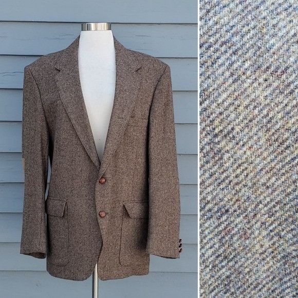 Designer × Vintage Vintage 80s Retro Preppy Tweed Brown Tan Wool Suede Blazer Size 44R - 1 Thumbnail
