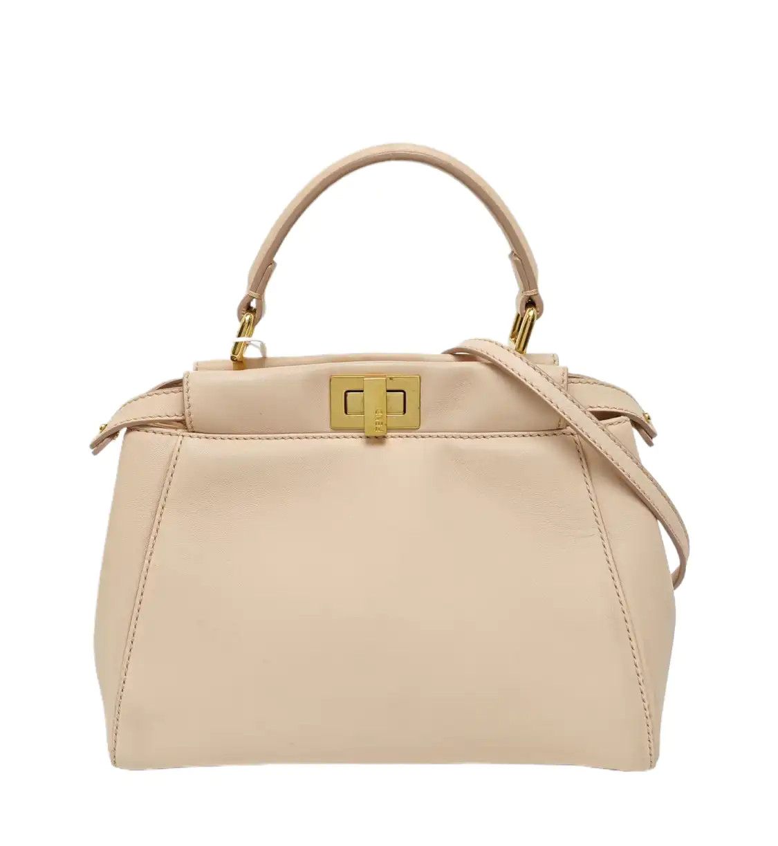 Fendi FENDI Peekaboo mini beige sheepskin shoulder bag handbag crossbody bag gold hard Size ONE SIZE - 1 Thumbnail