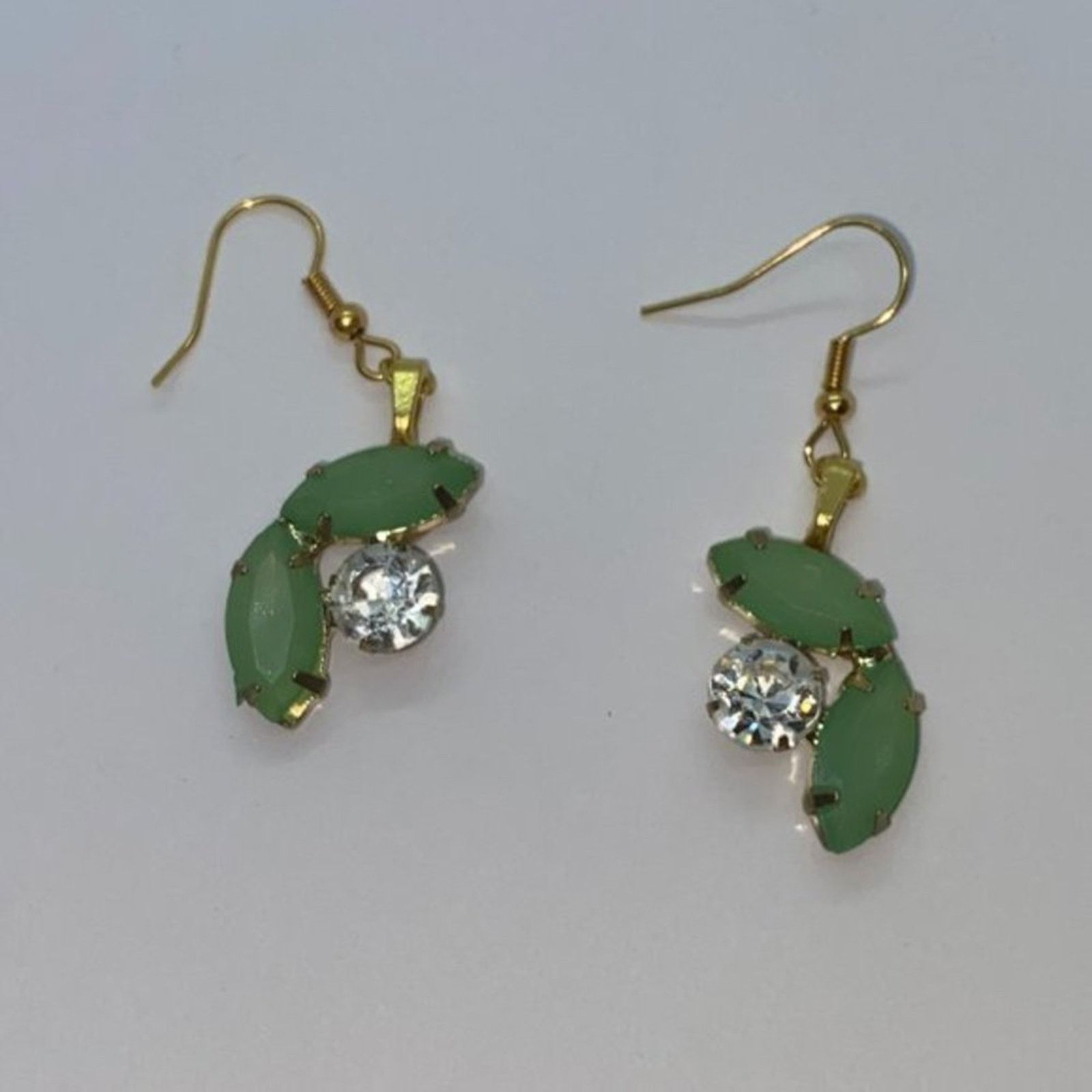 Handmade Green Clear Gold-Tone Rhinestone Dangle Earrings Size ONE SIZE - 3 Thumbnail