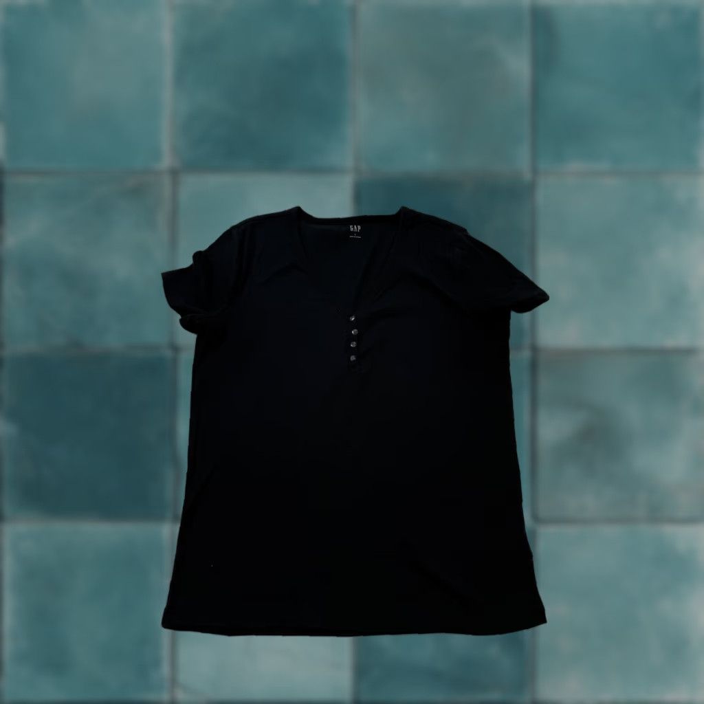 Gap Gap Shirt Womens Large Black Ribbed Short Sleeve Henley Tee Top Stretch Knit Size L / US 10 / IT 46 - 1 Thumbnail