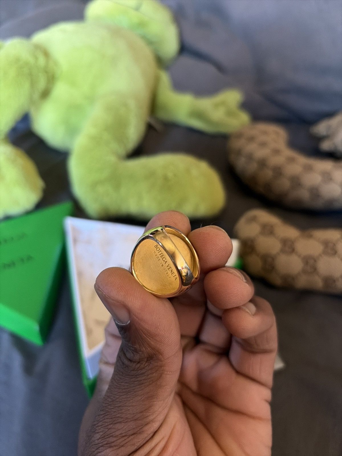Bottega Veneta Gold Finish Sterling Silver Ring in Gold Size ONE SIZE - 4 Thumbnail