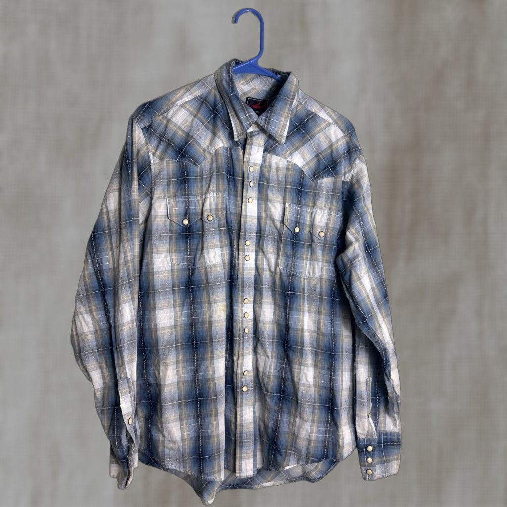Roper VINTAGE Roper Shirt Plaid Blue Long Sleeve XL Mens Cotton Pearl Snap Button-Up Size US XL / EU 56 / 4 - 1 Thumbnail