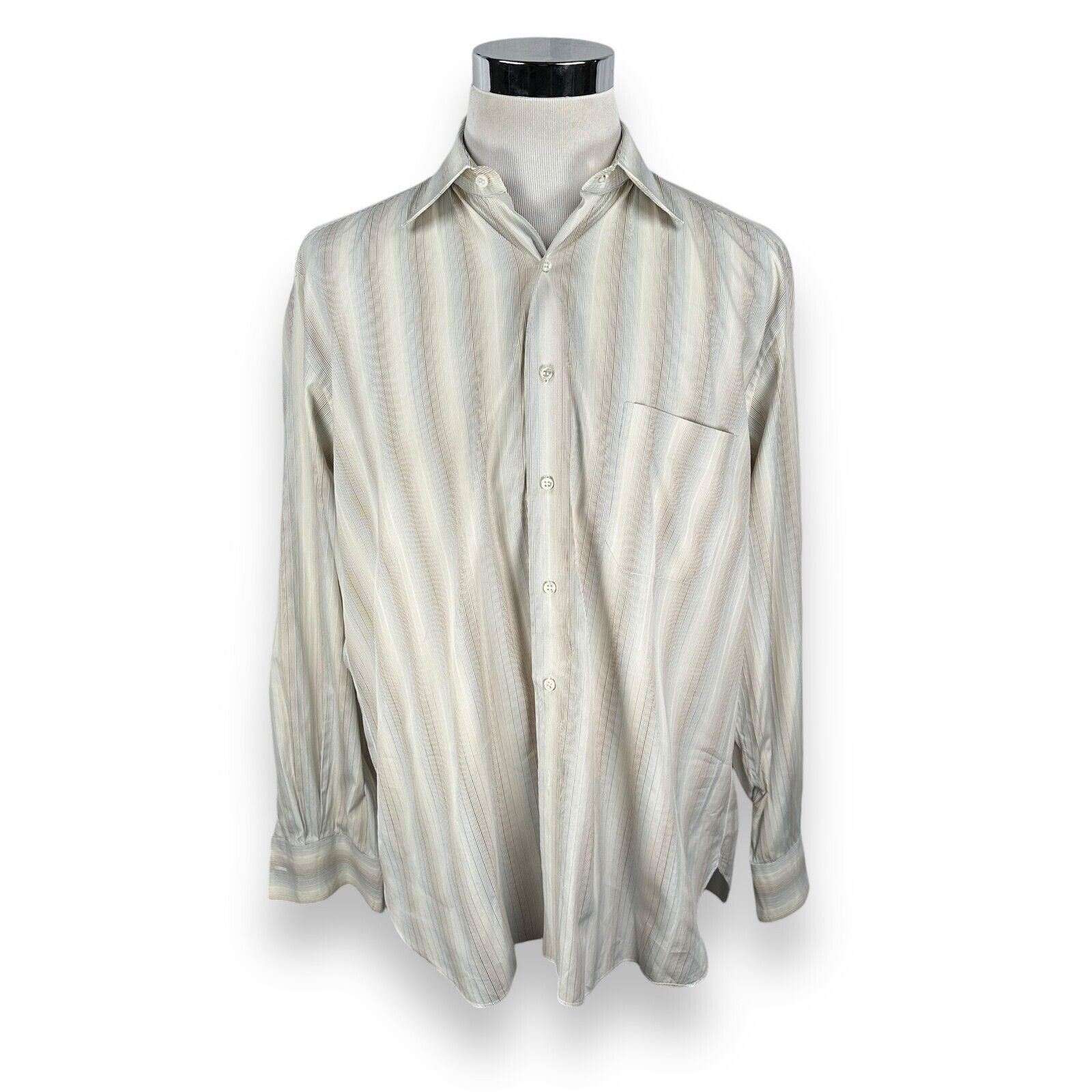 The Unbranded Brand Marol Bolgna Dress Shirt Mens 43 17 Cream Blue Brown Striped Size US L / EU 52-54 / 3 - 1 Thumbnail
