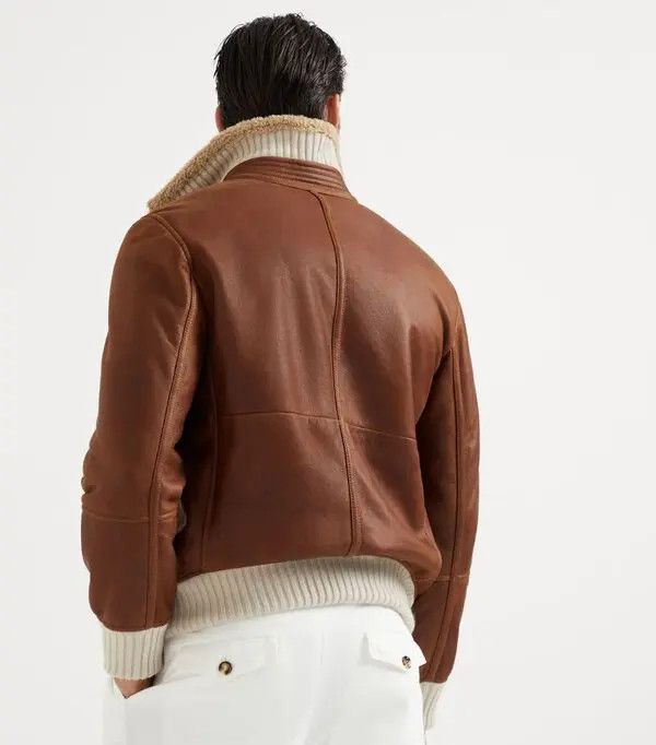 Brunello Cucinelli o1w1db11125 Shearling Bomber Jacket in Brown Size US M / EU 48-50 / 2 - 5 Thumbnail