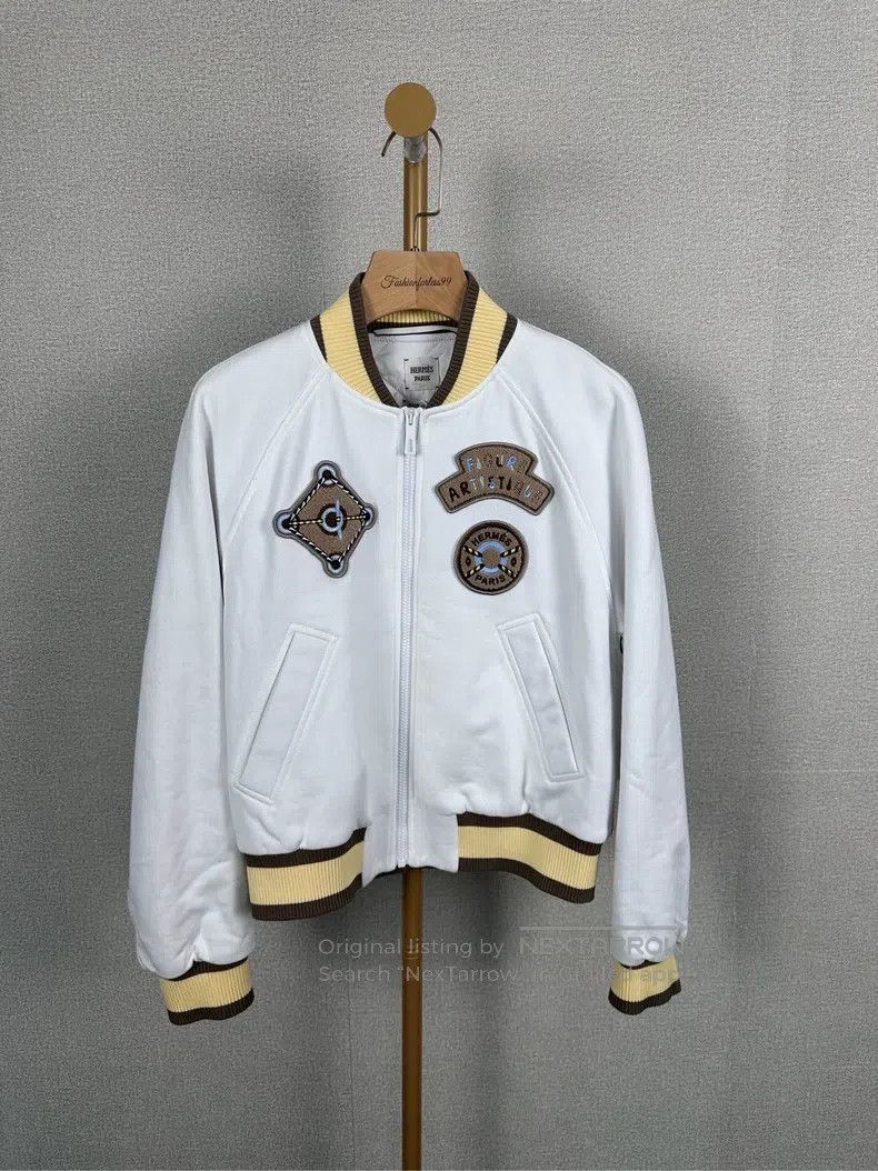 Hermes Hermes White patchwork printed baseball jacket Size XXS / US 00 / IT 34 - 1 Thumbnail