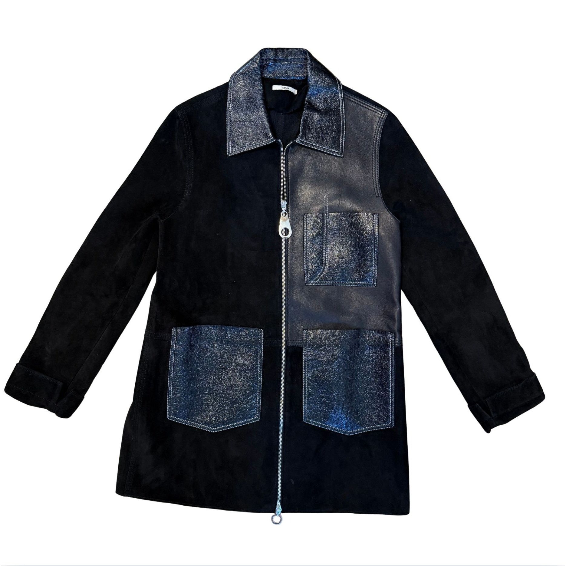 EDUN EDUN Black Faux Suede Patent Leather Coat Jacket EUC XS Size XS / US 0-2 / IT 36-38 - 1 Thumbnail