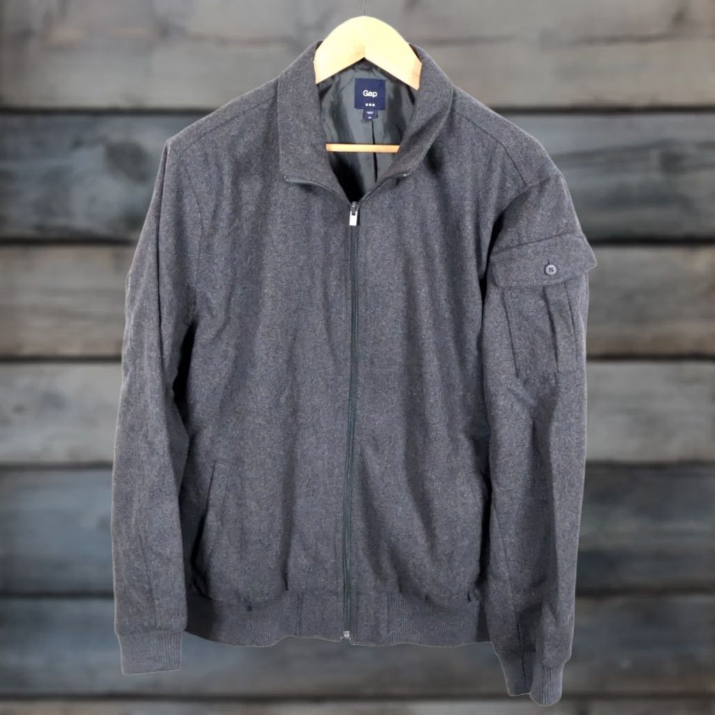 Gap Gap Bomber Jacket Men XL Gray Wool Blend Full Zip Lined Vintage? No Retro Core Size US XL / EU 56 / 4 - 1 Thumbnail