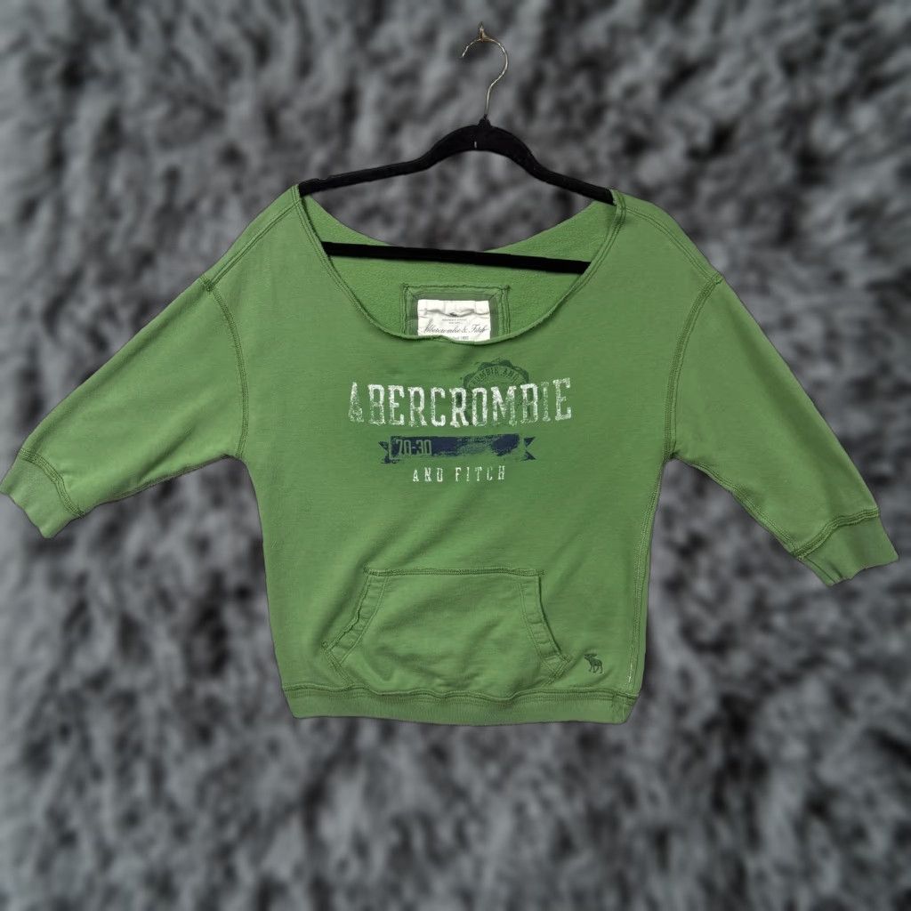 Abercrombie & Fitch Abercrombie & Fitch Sweatshirt Womens S Green Boat Neck Grunge Adirondack Heritage Cropped Pullover Casual Sweatshirt Size S / US 4 / IT 40 - 1 Thumbnail