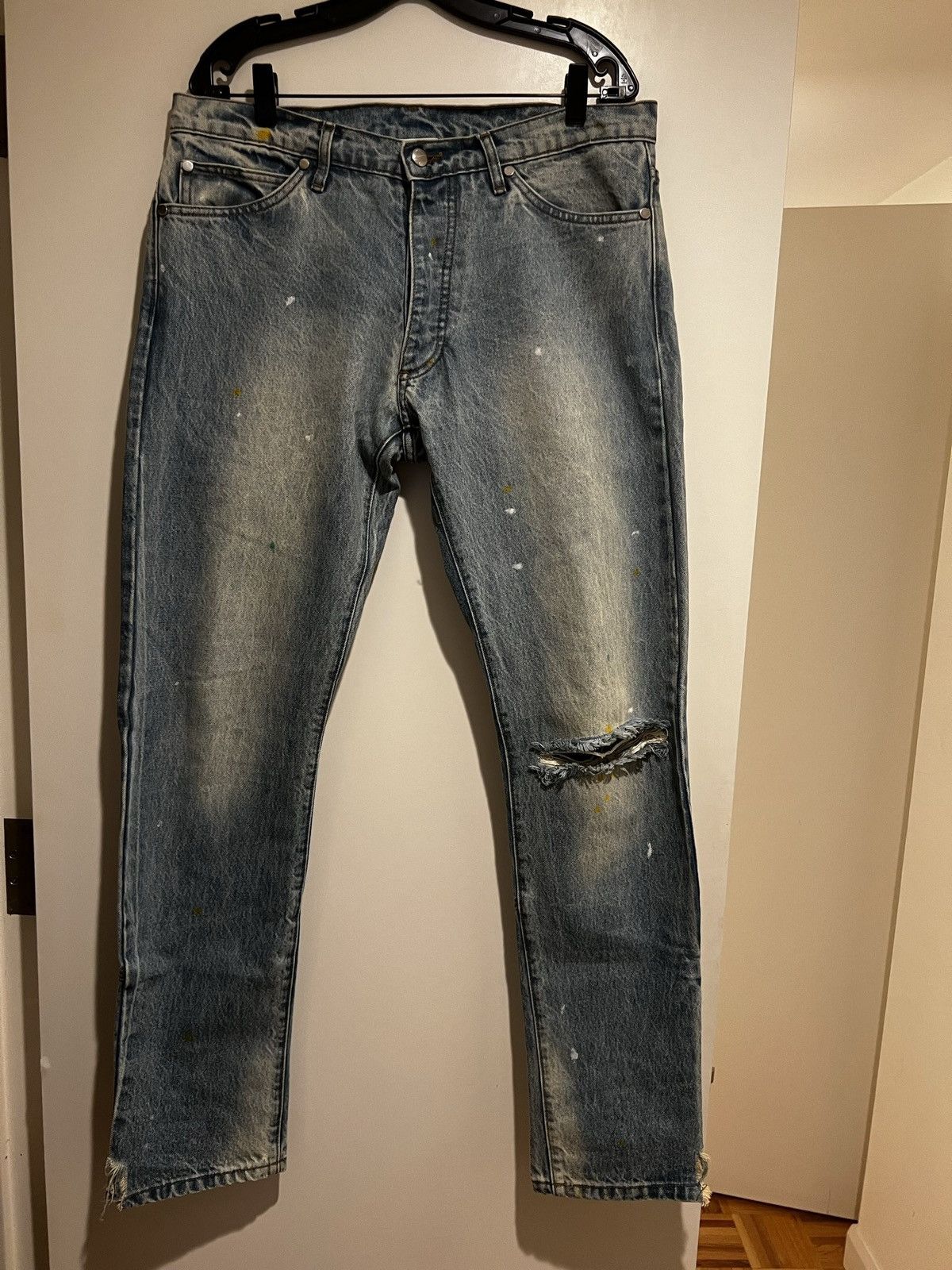 Rhude RHUDE Distressed Denim Paint Splatter Jeans Men's 34 x 32 Size US 34 / EU 50 - 1 Thumbnail
