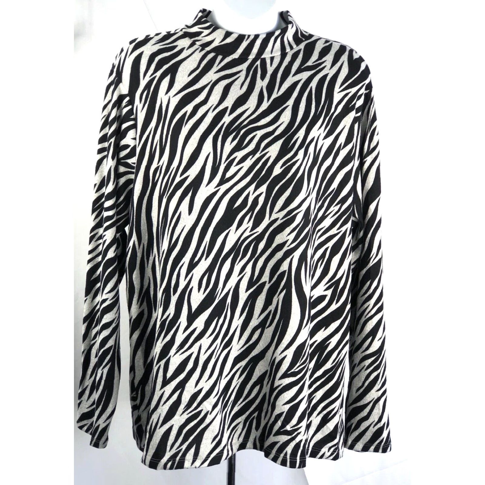 Vintage Terra & Sky Mock Neck Sweater 1X Black Gray Zebra Long Sleeve Light Knit Size XL / US 12-14 / IT 48-50 - 2 Thumbnail