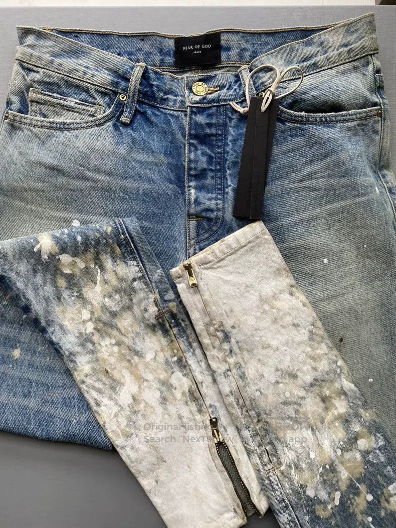 Fear of God Fear of God Blue ink-splashed short-leg zip jeans Size US 30 / EU 46 - 1 Thumbnail