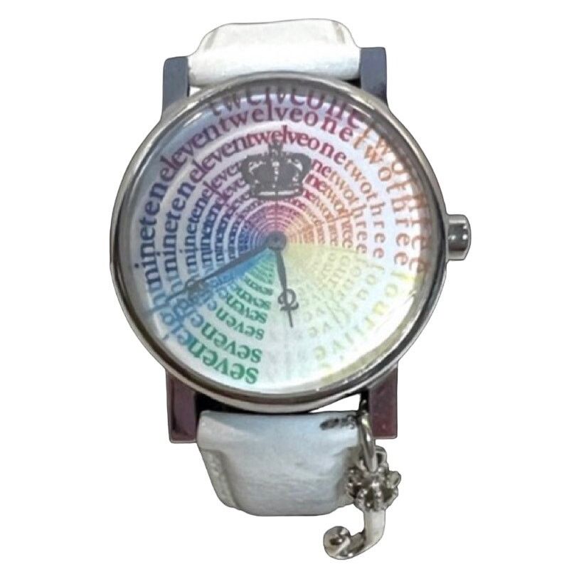 Juicy Couture Watch Rainbow Face Silver Charm White Leather, Women's