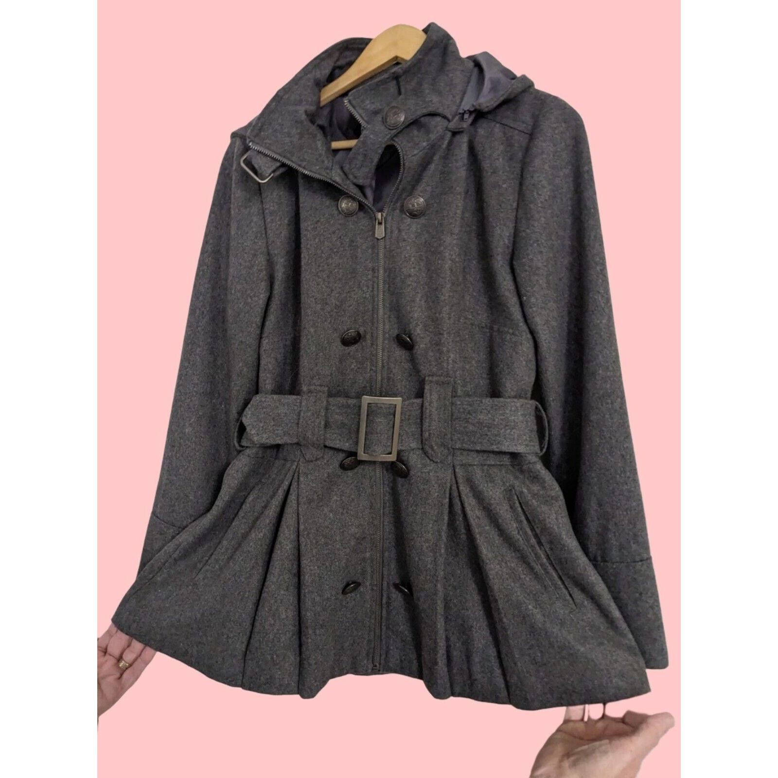 Other Soho Babe Peplum Coat/Jacket Grey Wool Blend Hood Juniors Size M / US 6-8 / IT 42-44 - 1 Thumbnail