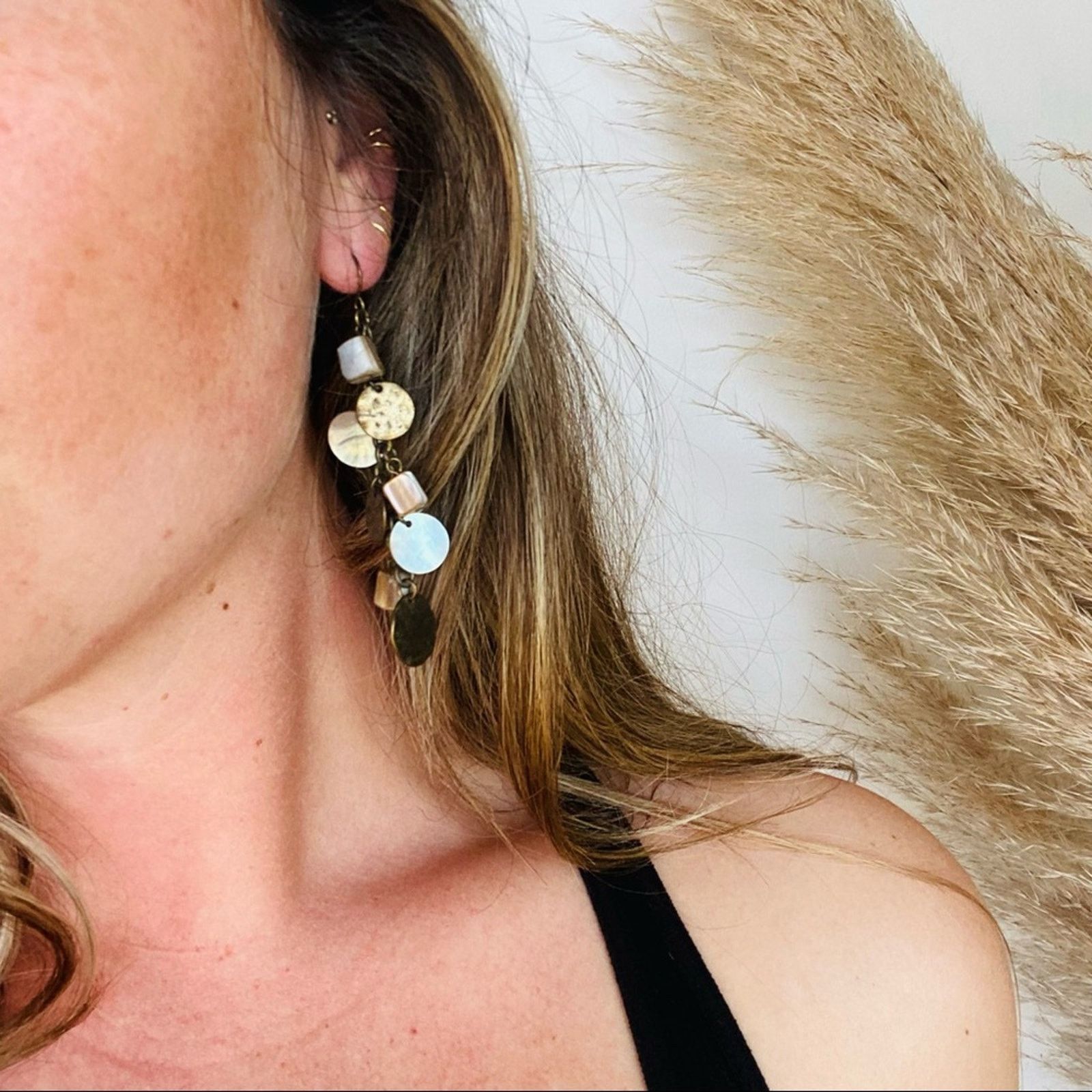 Nordstrom NORDSTROM VINTAGE Brass Circle Square Drop Earrings Jewelry Size ONE SIZE - 4 Thumbnail