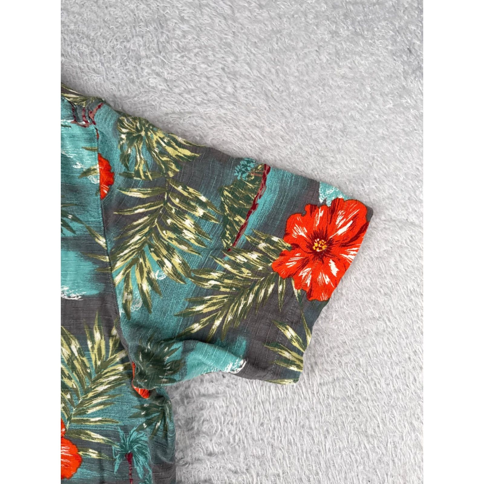 George George Button-Up Shirt Men Large Gray Blue Red Floral Palm Hawaiian 100% Rayon Read Size US L / EU 52-54 / 3 - 2 Thumbnail