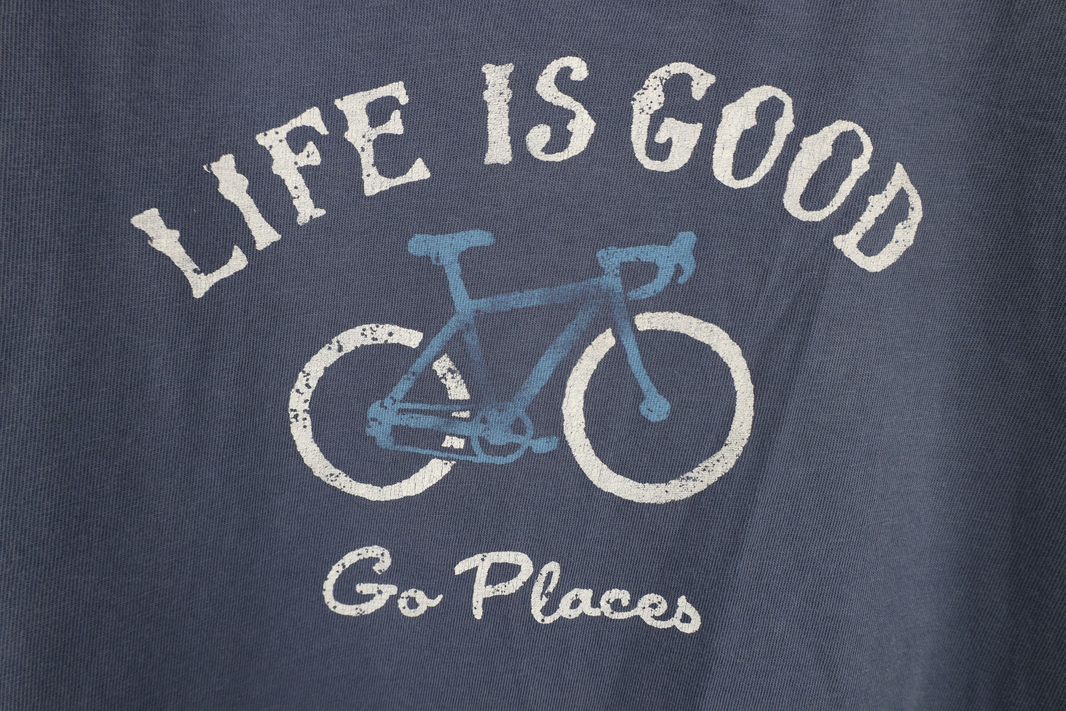 Life is Good Life is Good Go Places Bicycle Cycling V-Neck T-Shirt Blue Size XL / US 12-14 / IT 48-50 - 4 Thumbnail