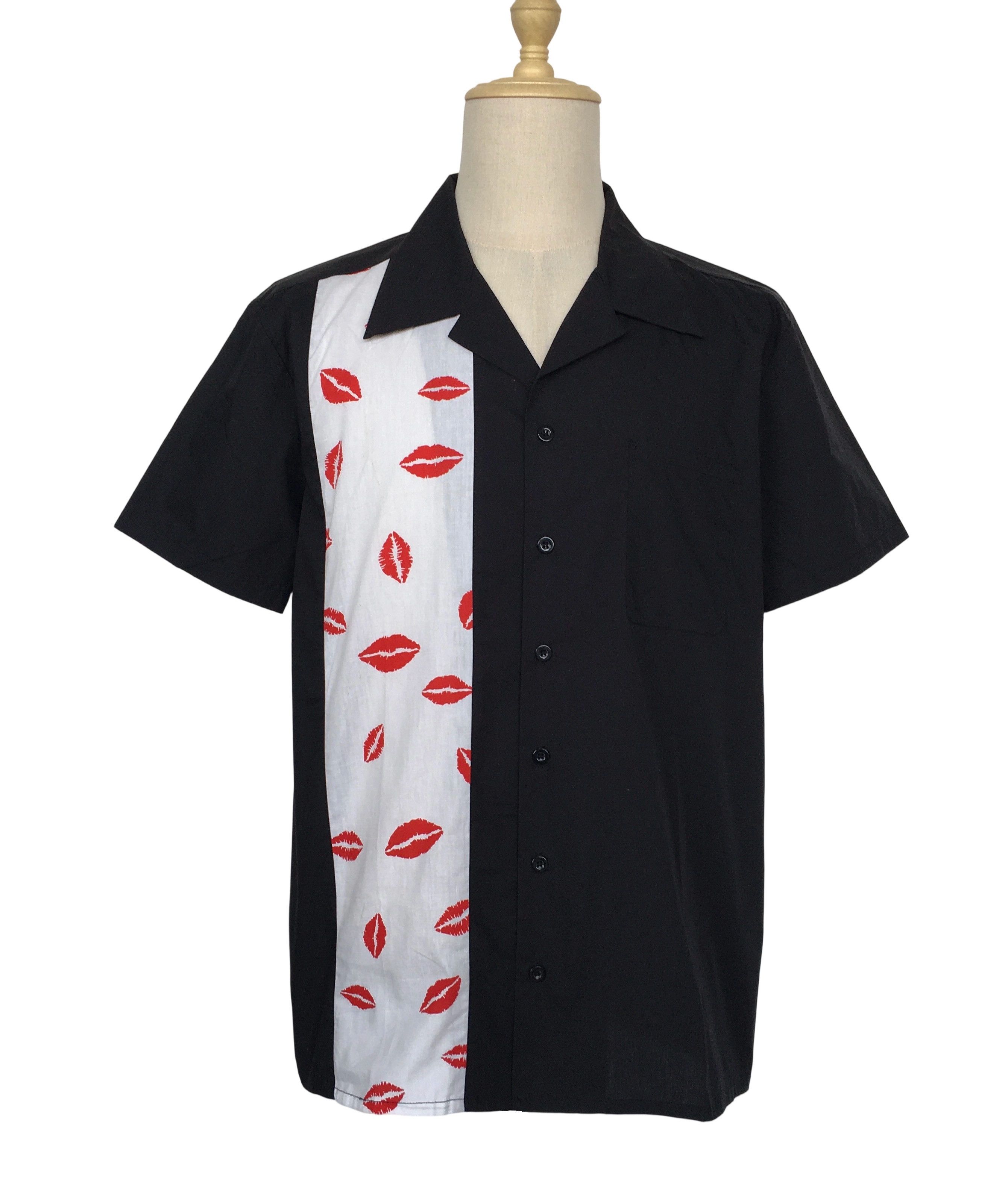 Other Retro Style Lips Panel Black Casual Hawaiian Shirts Size US XL / EU 56 / 4 - 1 Thumbnail