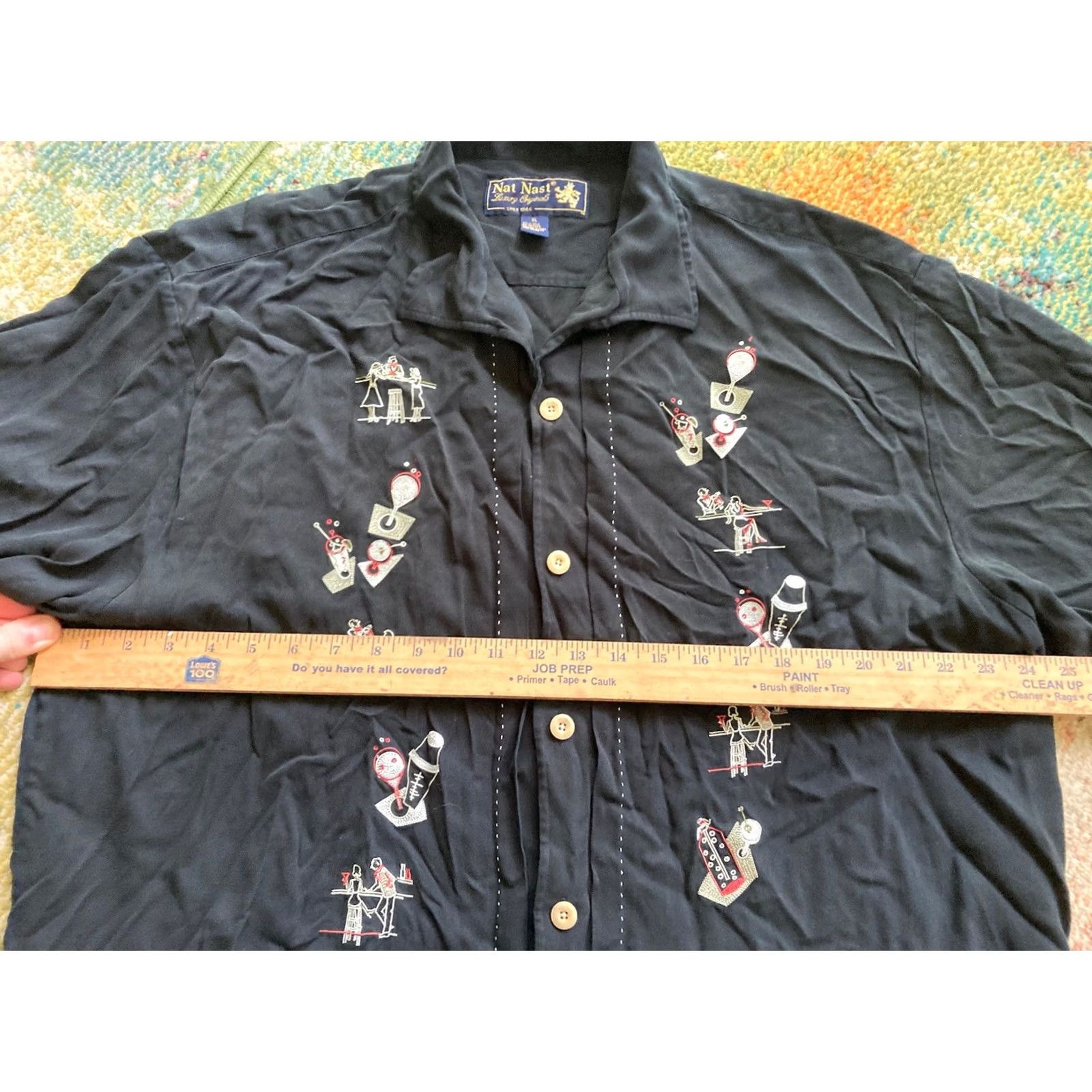 Nat Nast Nat Nast Shirt Mens XL Black Silk Button-Up Collared Short Sleeve Embroidered Limited Edition Size US XL / EU 56 / 4 - 4 Thumbnail