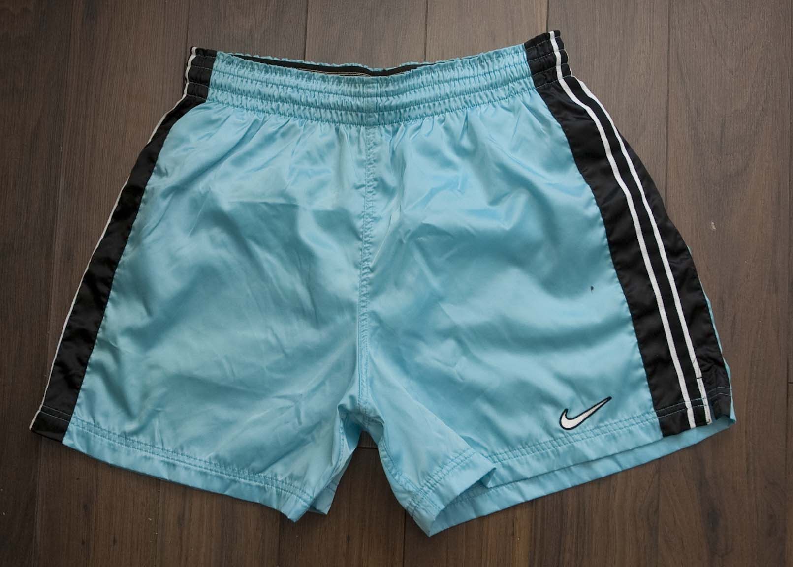 Nike × Vintage Nike Shorts Vintage Shiny Size L /35 Blue Size US 35 - 1 Thumbnail