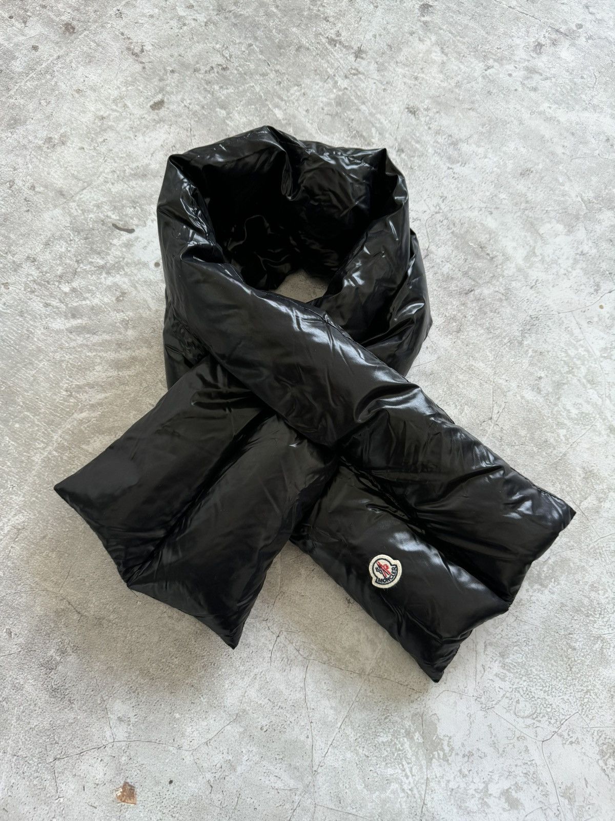 Moncler black down puffer scarf