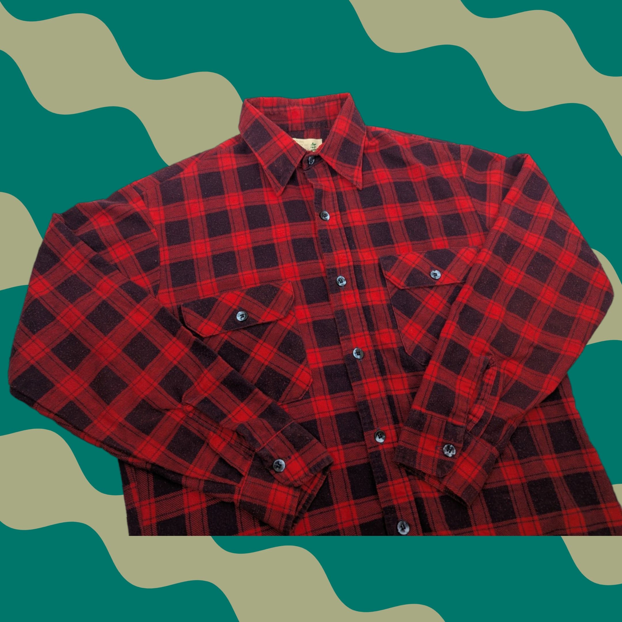 Sears VINTAGE Fieldmaster Shirt Mens M Red Plaid Flannel 70s Easy Care Lined Pattern Cotton Polyester Button-Up Size US M / EU 48-50 / 2 - 1 Thumbnail