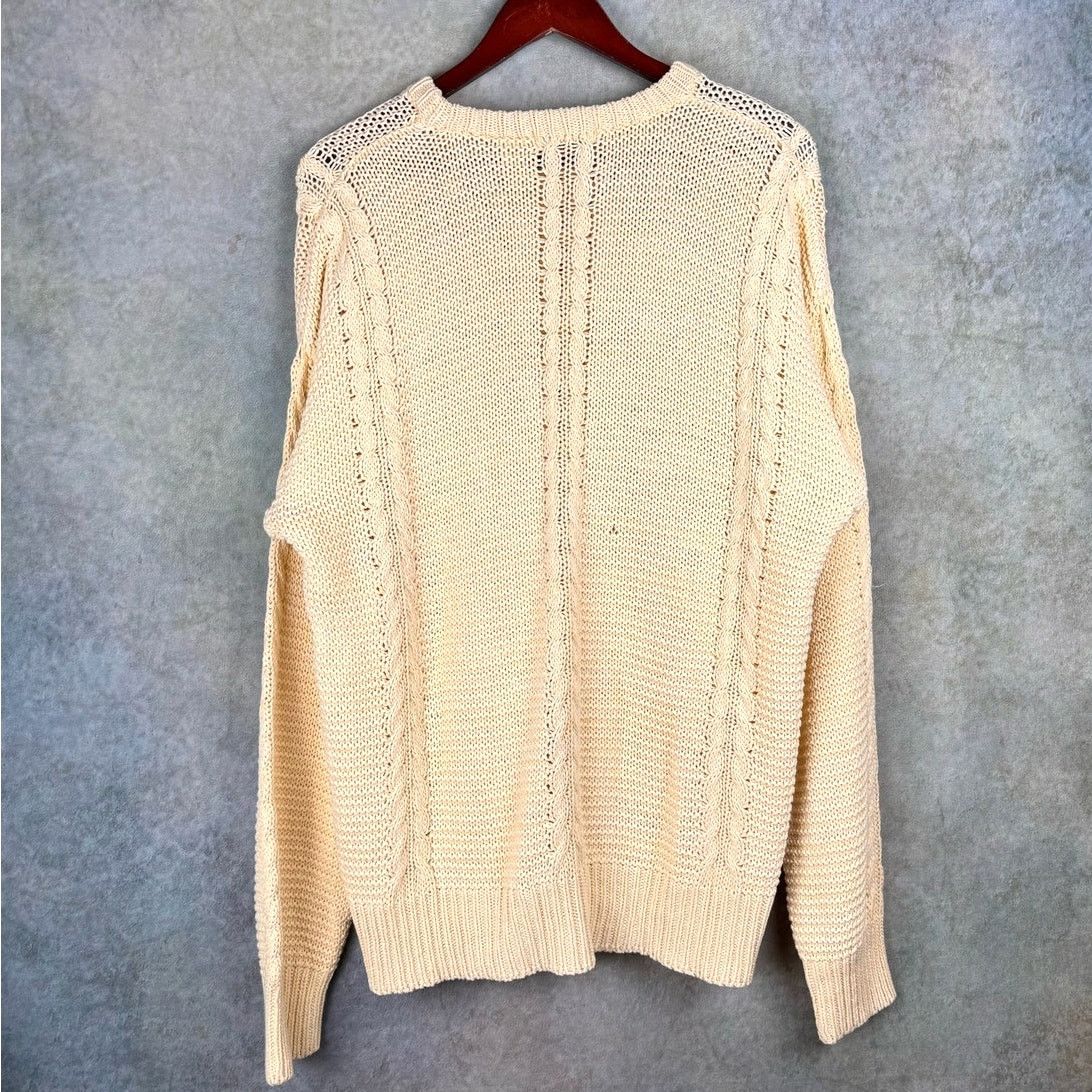 Liz Claiborne × Vintage VTG 90s Claiborne Cable Knit Sweater Mens Sz L Yellow Size US L / EU 52-54 / 3 - 3 Thumbnail