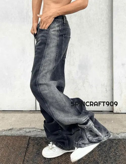 VIBE Cargo Baggy Stacked Flare Denim Jeans Size US 32 / EU 48 - 6 Thumbnail