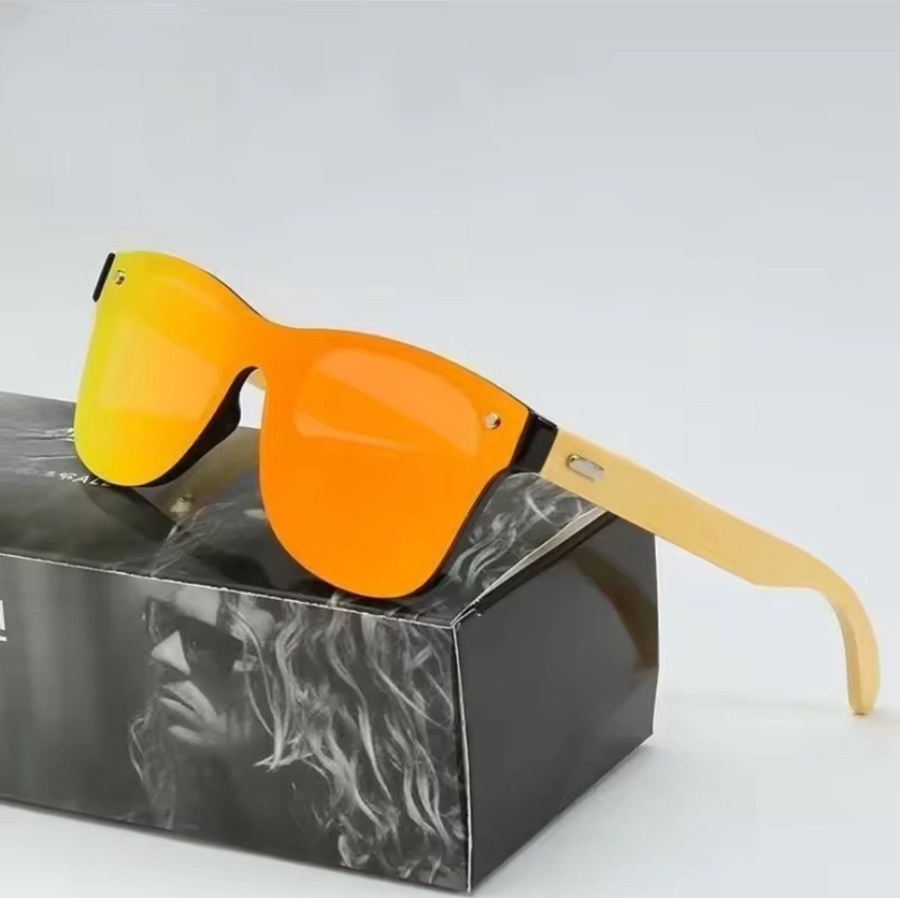Other Bamboo Wood Polarized Sunglasses Flat Lens UV400 Red Orange Size ONE SIZE - 5 Thumbnail