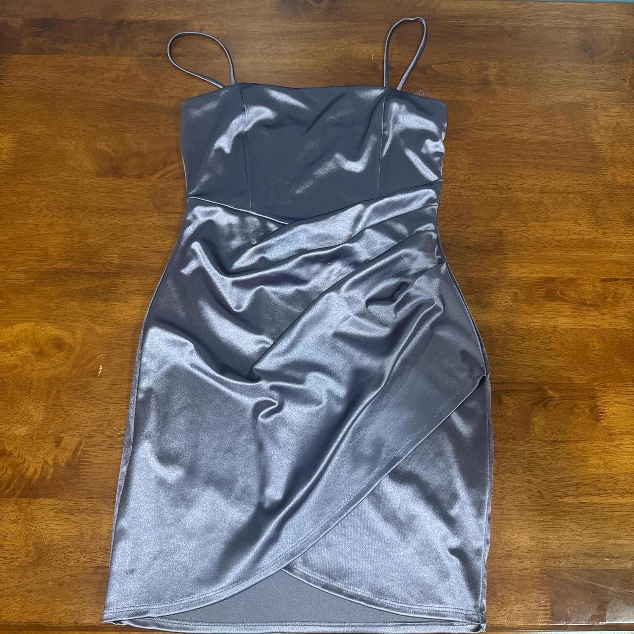 Designer Chic Satin Night Out Dress - Elegant Gray Slip Dress Size L / US 10 / IT 46 - 1 Thumbnail