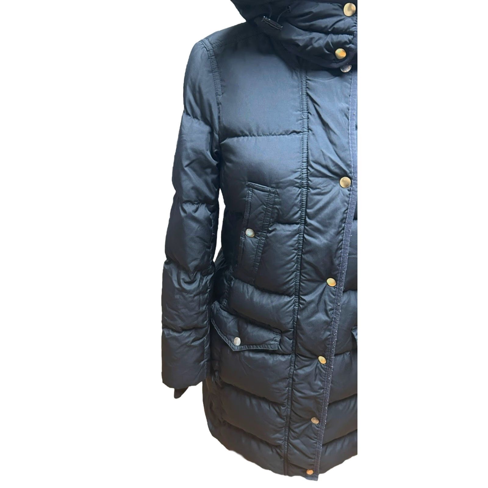 Vintage J Crew Women's Drawstring Hood Pocketed Long Puffer Jackets Solid Black Medium Size M / US 6-8 / IT 42-44 - 5 Thumbnail