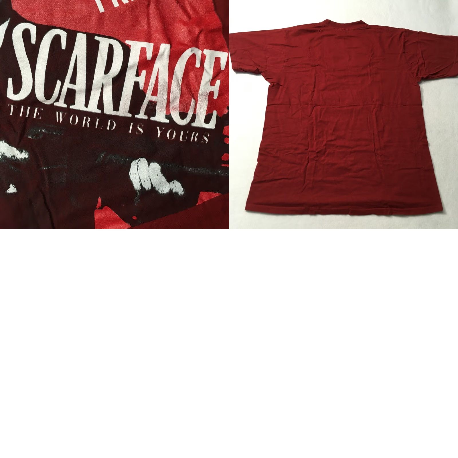 Alltimers VINTAGE Scarface No Snitches Mega Print Red Shirt 2XL BIG GUN Mens T-Shirt Satin Crew Neck Short Sleeve Cotton Graphic Print Vintage 80s 90s Size US XXL / EU 58 / 5 - 8 Thumbnail