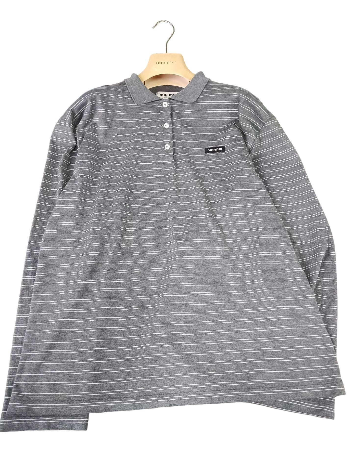 Miu Miu Miu Miu Gray Striped Long Sleeve Polo XS Size XS / US 0-2 / IT 36-38 - 1 Thumbnail