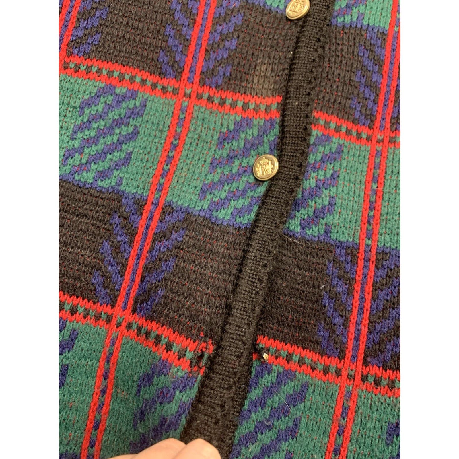 Vintage VINTAGE Tally Ho Cardigan Sweater Women 2XL Green Plaid Heavyweight Wool Button Up Cardigan 1990s Womens Size XXL / US 16-18 / IT 52-54 - 7 Thumbnail