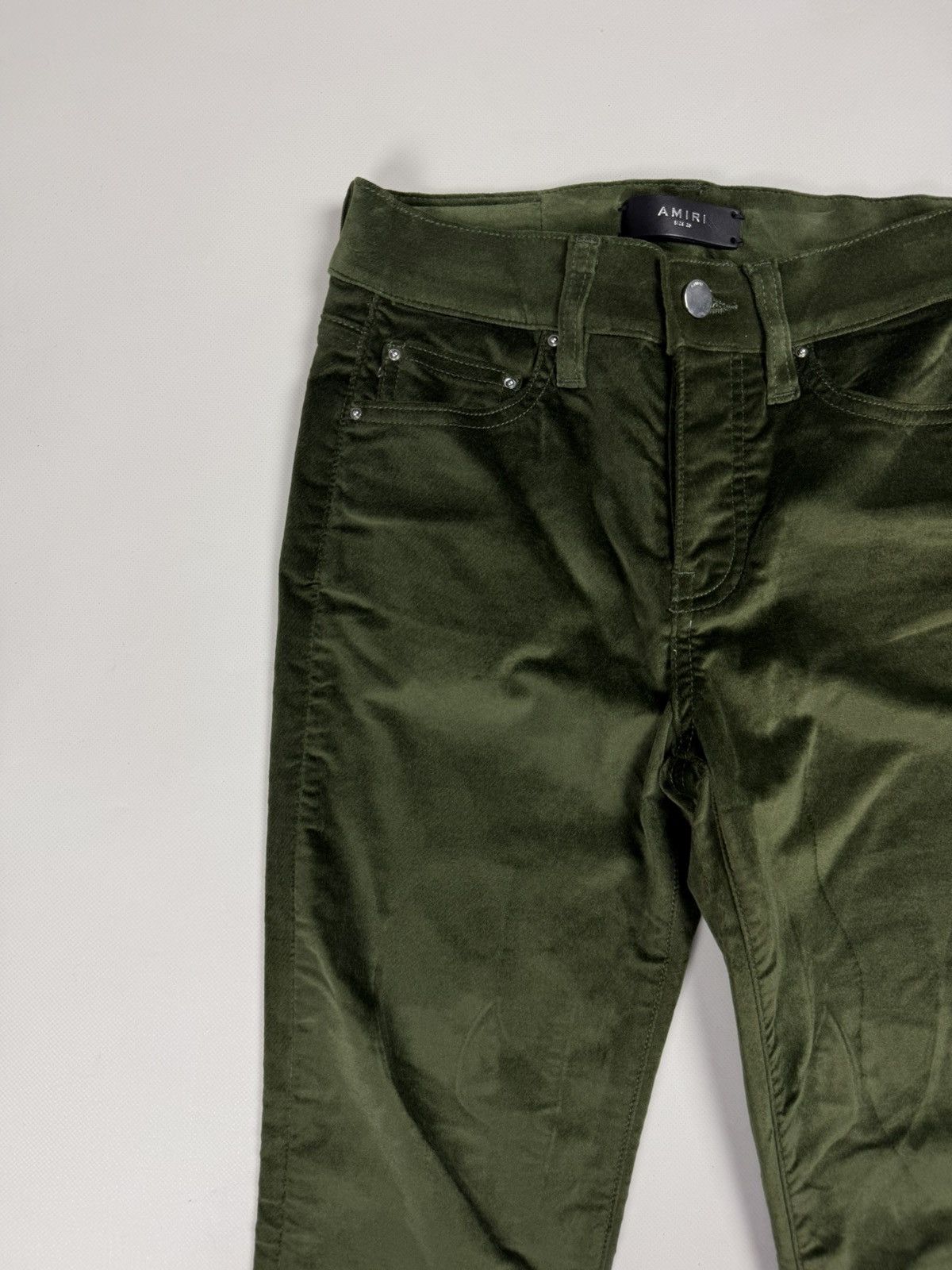 Amiri BNWT Amiri Skinny Stack Military Green Velour Pants Trousers Size 25" / US 0 / IT 36 - 6 Thumbnail