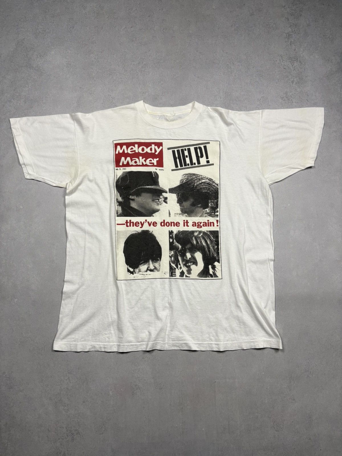 Band Tees Vintage 80s The Beatles Melody Maker Help Promo T-shirt Tour Size US XL / EU 56 / 4 - 1 Thumbnail