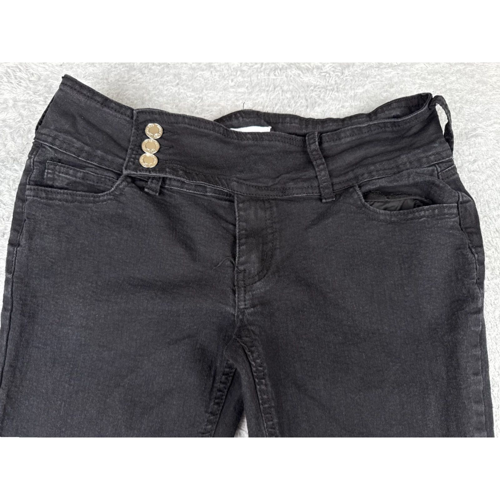 Vintage Angel Kiss Jeans Women Bootcut Denim Black 30x28 Juniors 7 Slimming Stretch Pocket 5-Pocket Design Low Rise Cotton Blend Costume? Size 28" / US 6 / IT 42 - 4 Thumbnail