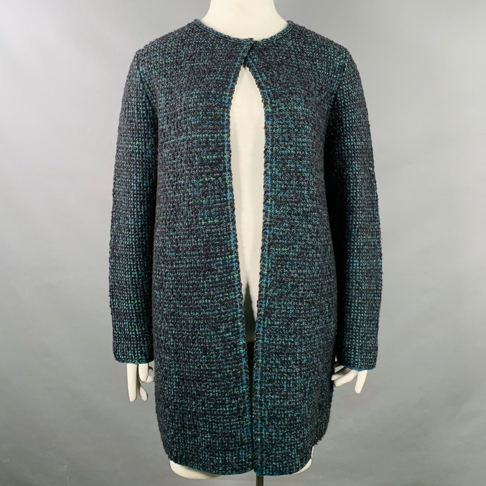 Other M MISSONI 12 Charcoal Green Wool Blend Knit Open Front Coat Size XL / US 12-14 / IT 48-50 - 1 Thumbnail
