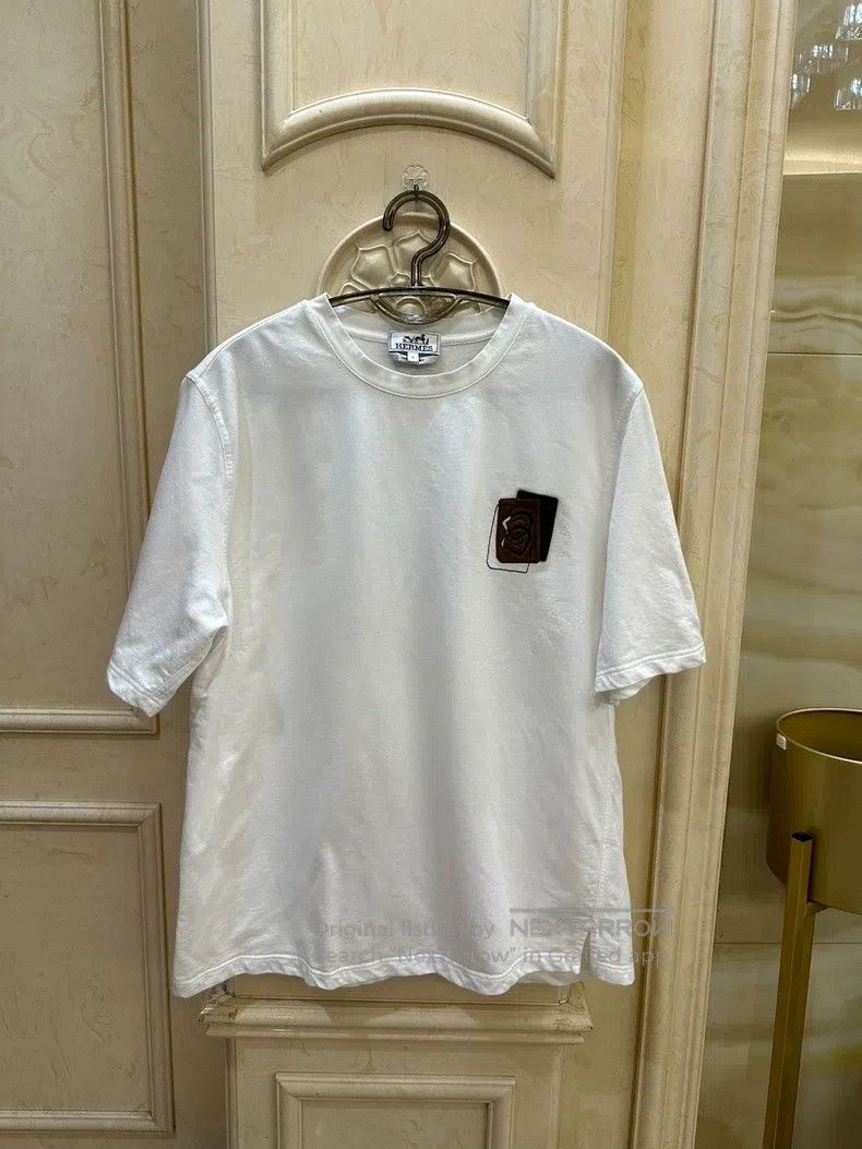 Hermes Hermes Horseshoe Leather Detail Crewneck Short Sleeve Whit Size L / US 10 / IT 46 - 3 Thumbnail