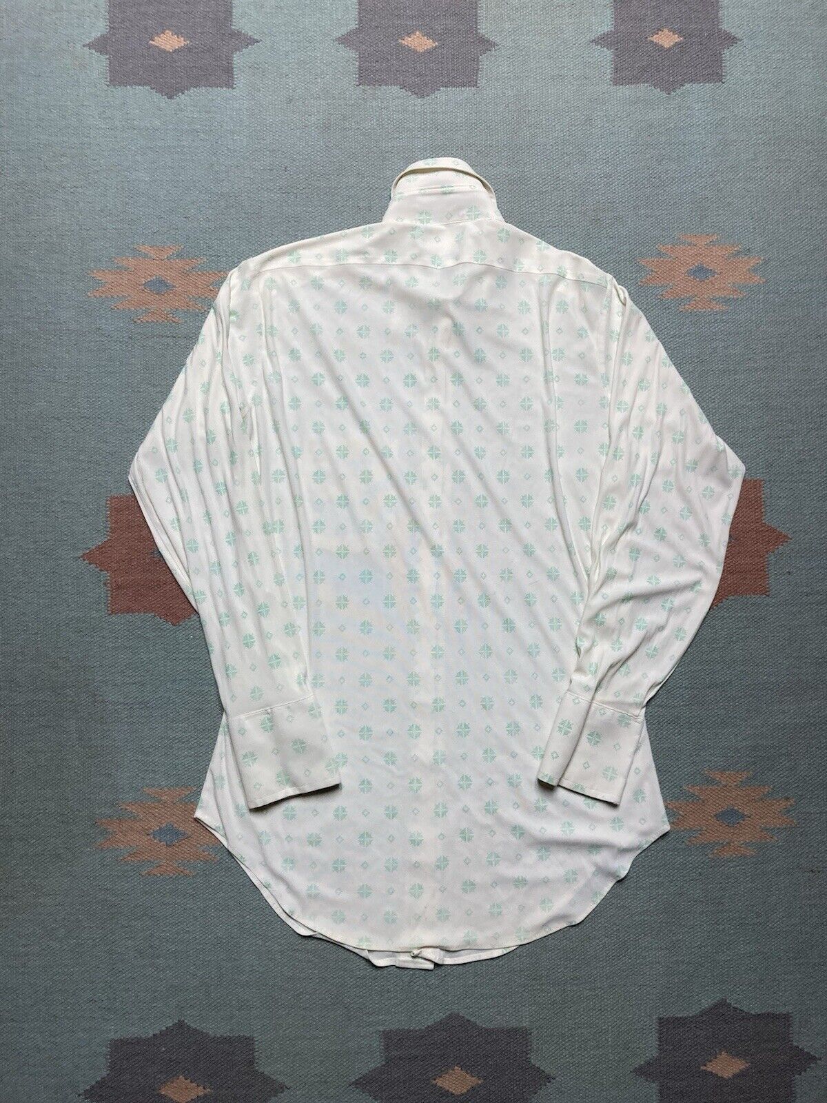 Sears × Vintage 70s button shirt lightweight poly blend geometric diamonds M Size US M / EU 48-50 / 2 - 8 Thumbnail