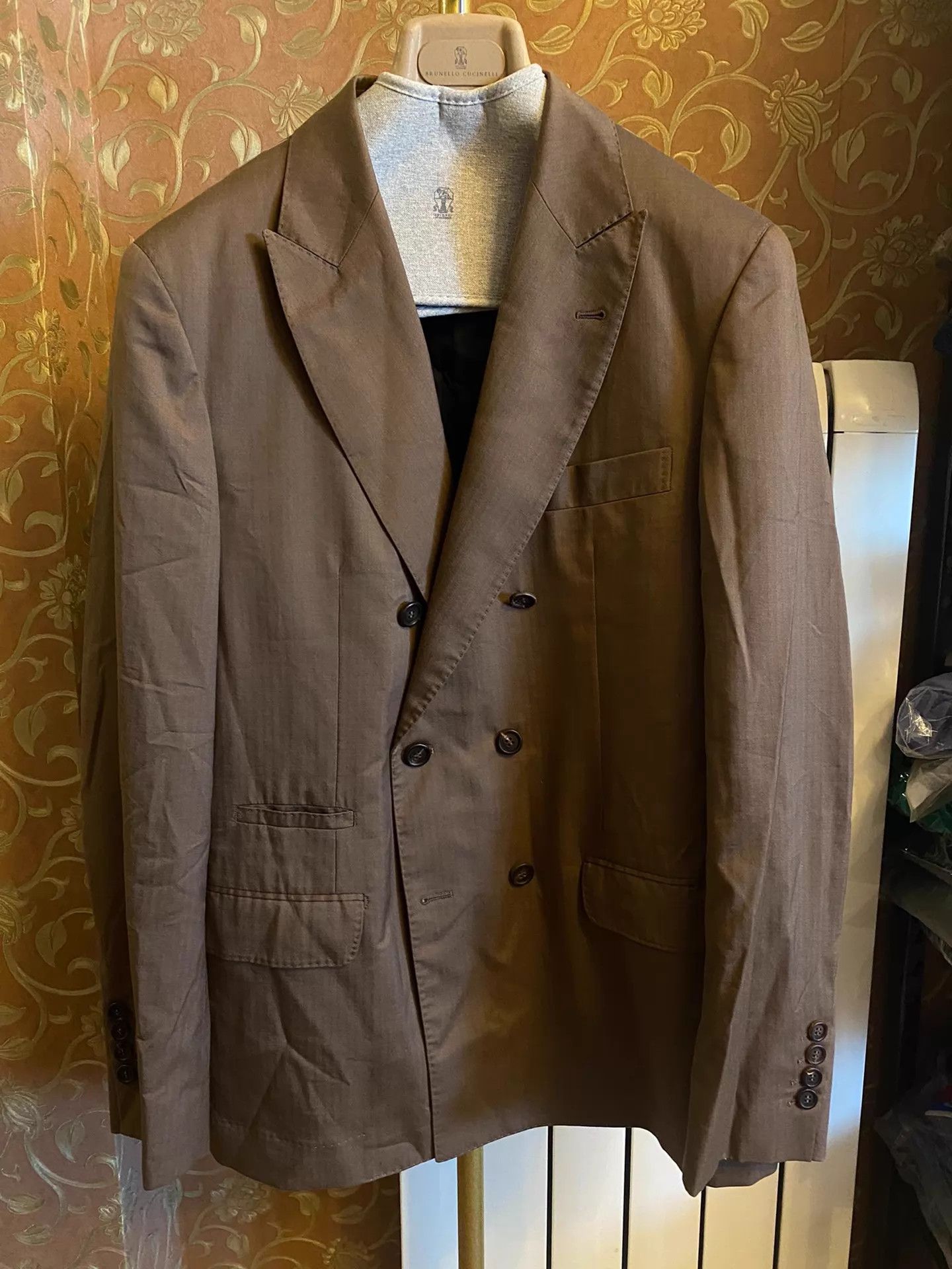 Brunello Cucinelli BC Double-Breasted Herringbone Cashmere Blazer Size 50 Size 50R - 1 Thumbnail