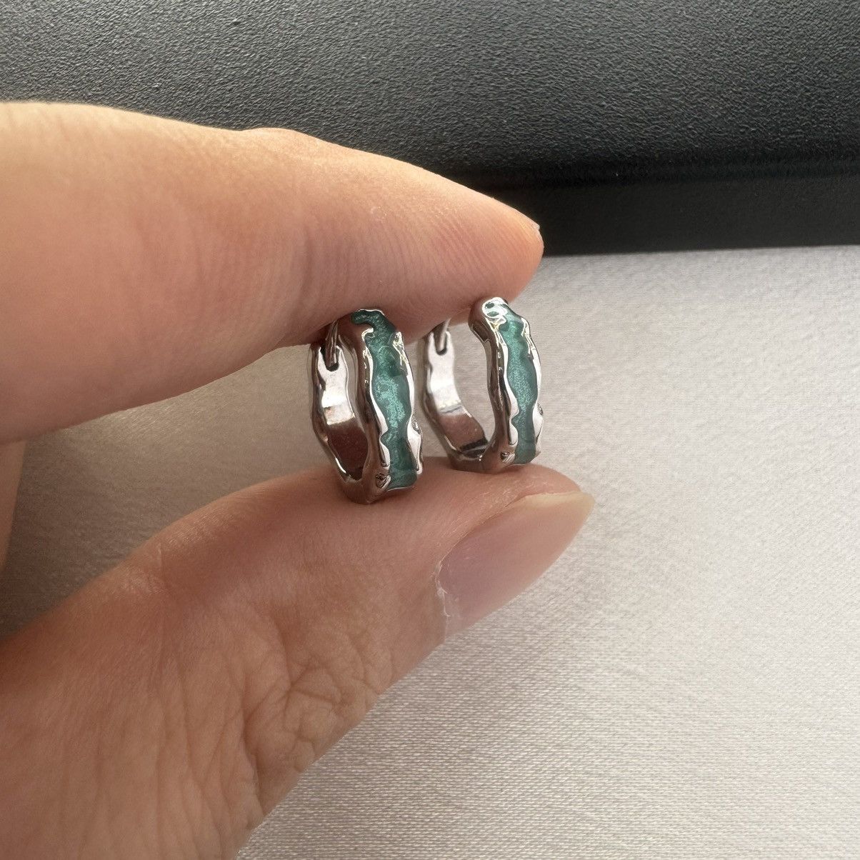 Other Green Ripple Small Hoop Earrings for Men Women Unisex Style Size ONE SIZE - 5 Thumbnail