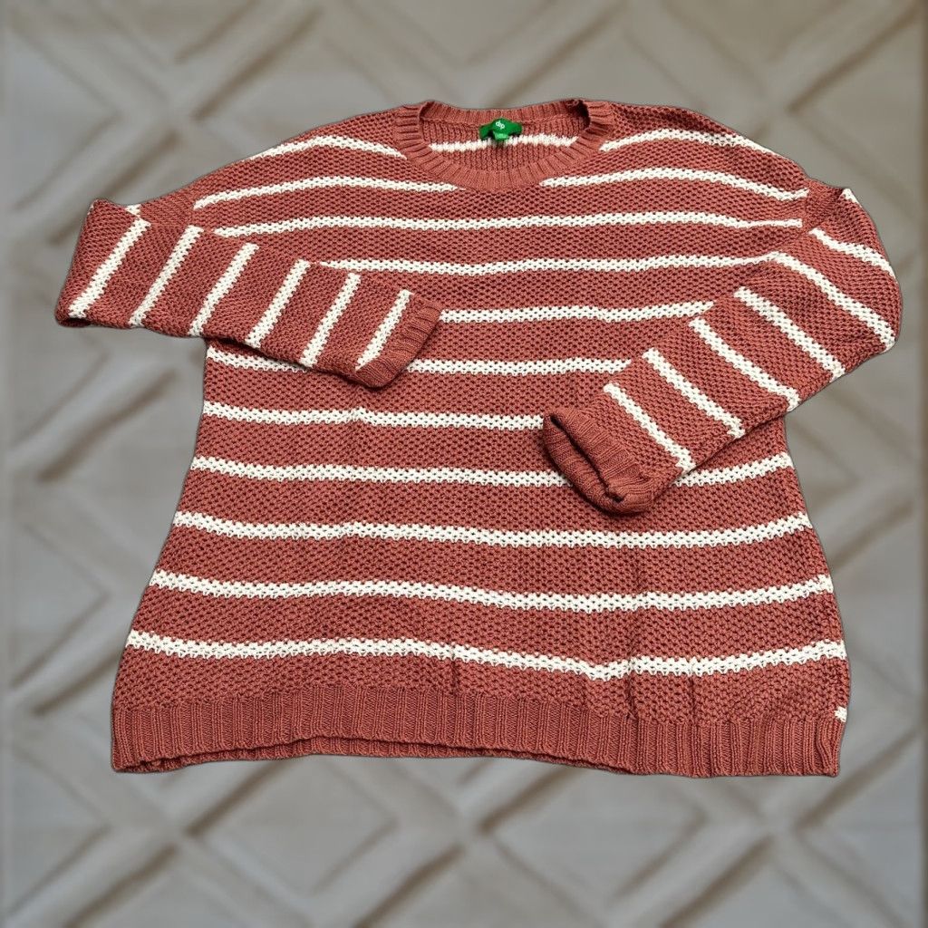Vintage Dip Sweater Women XL Brown Striped Crew Neck Crochet Knit Open-Knit Casual Womens Size XL / US 12-14 / IT 48-50 - 1 Thumbnail