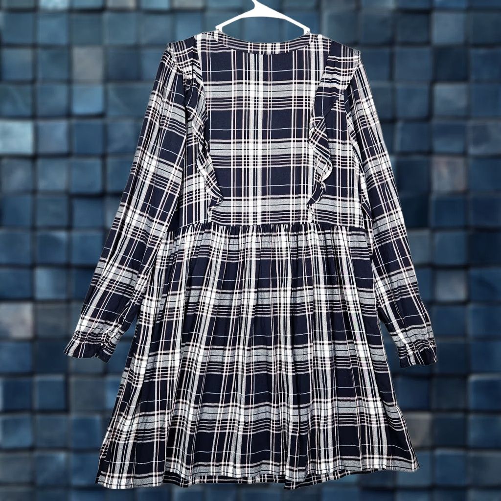 Loft VINTAGE Loft LOFT Plaid Ruffle Long Sleeve Swing Dress Sz S NEW Size S / US 4 / IT 40 - 1 Thumbnail