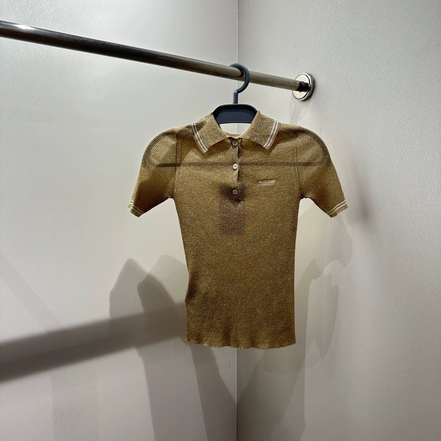 Miu Miu MIU MIU gold thread elastic logo knit shortPolo 36 Size XS / US 0-2 / IT 36-38 - 1 Thumbnail
