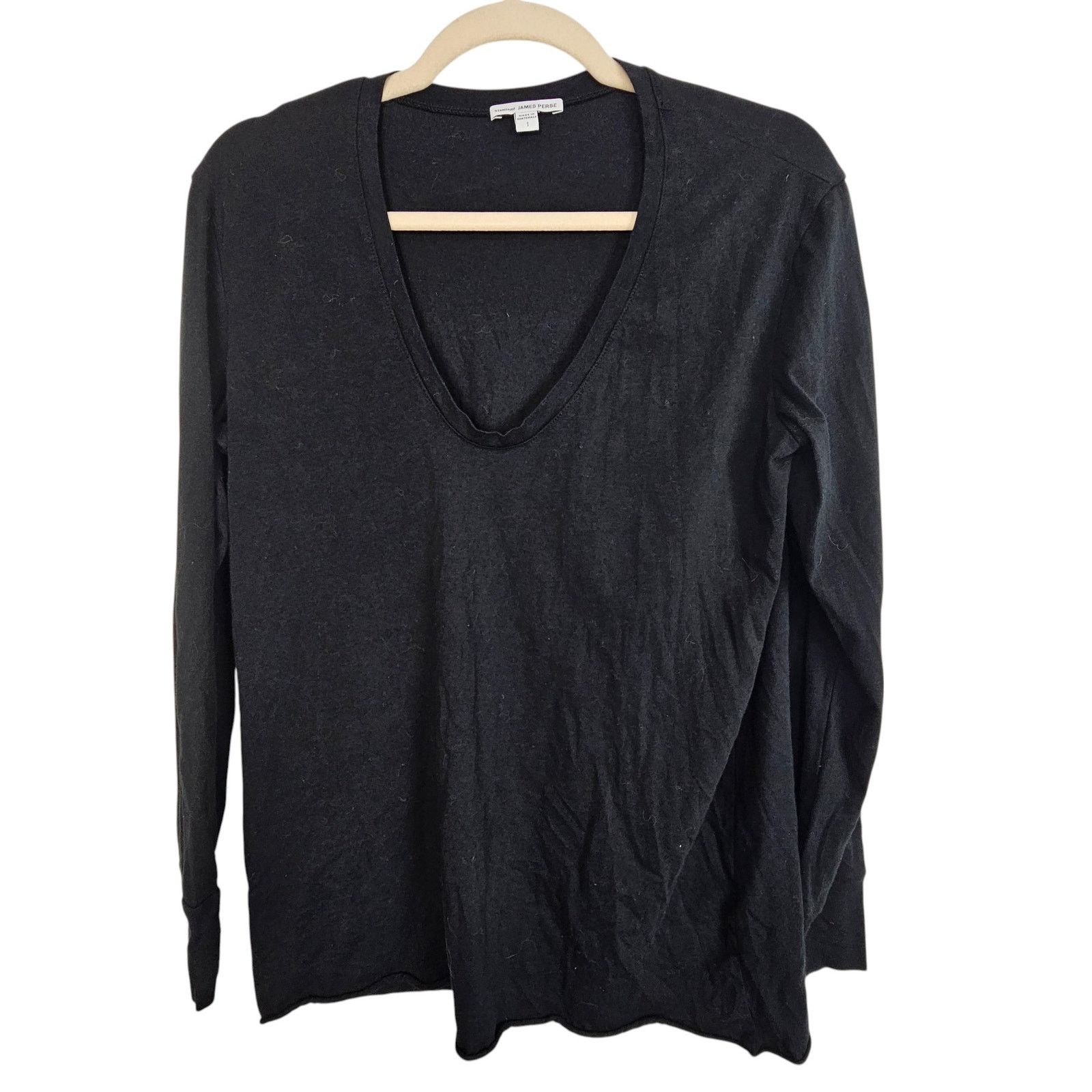 James Perse James Perse Womens Black V-Neck T-Shirt 1 Classic Minimalist Size S / US 4 / IT 40 - 1 Thumbnail
