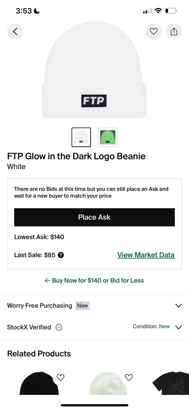 Fuck The Population FTP FUCK THE POPULATION GLOW IN THE DARK LOGO BEANIE (WHITE) Size ONE SIZE - 6 Thumbnail