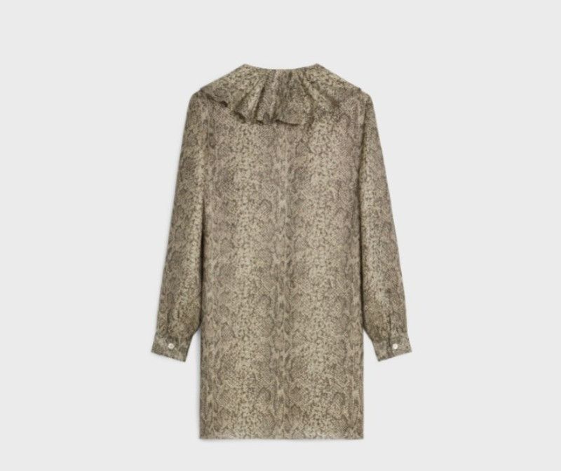 Celine o1w1db10125 2R78I433L Crepe Lame Jabot Dress in Light Brown Size XXS / US 00 / IT 34 - 2 Thumbnail