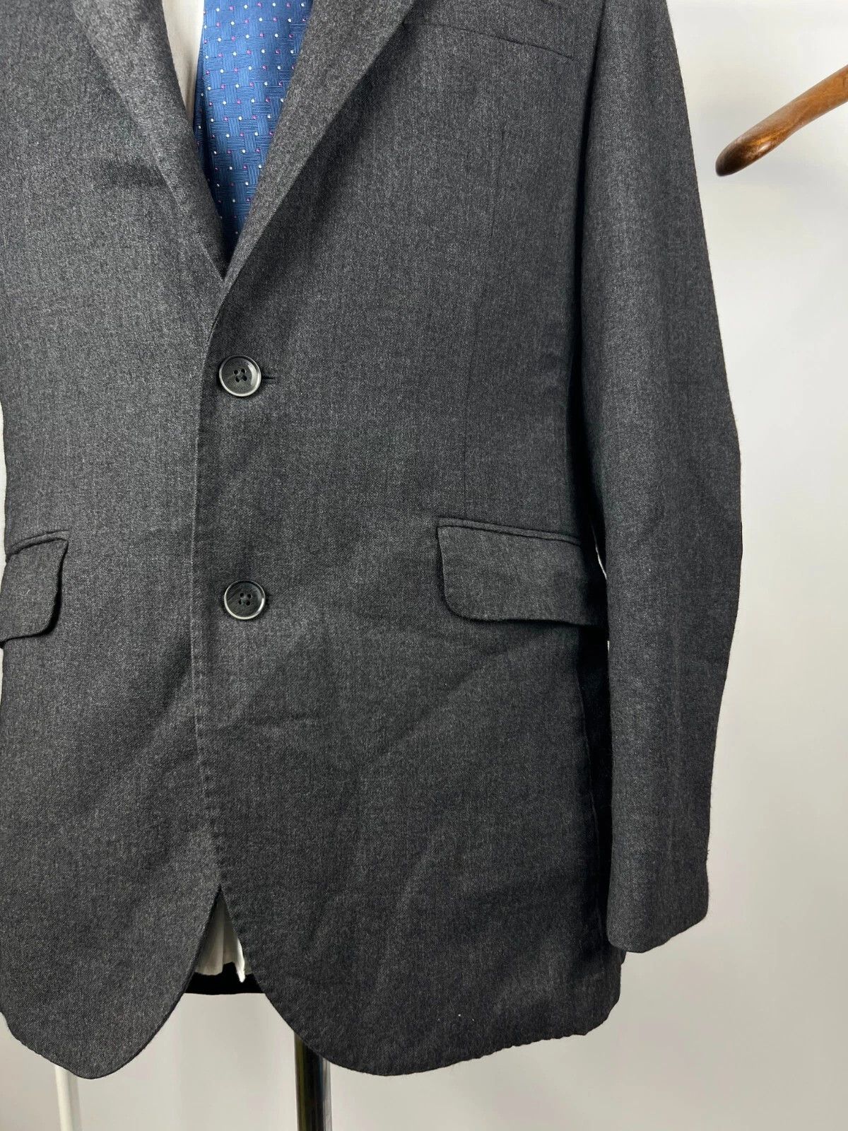 Hackett Hackett London Grey Flannel Half Lined Elbow Patch Blazer Size 42R - 4 Thumbnail