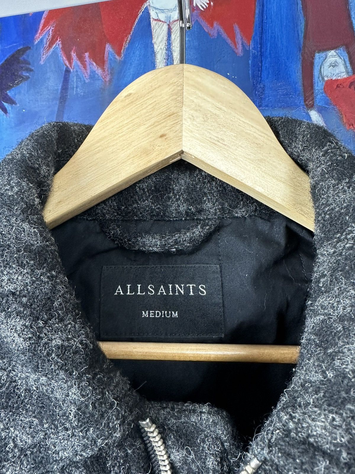 Allsaints × Japanese Brand AllSaints checkerboard black and grey bomber woolen jacket Size US M / EU 48-50 / 2 - 3 Thumbnail